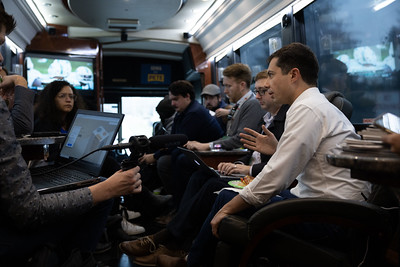 Pete Buttigieg answers questions from reporters.